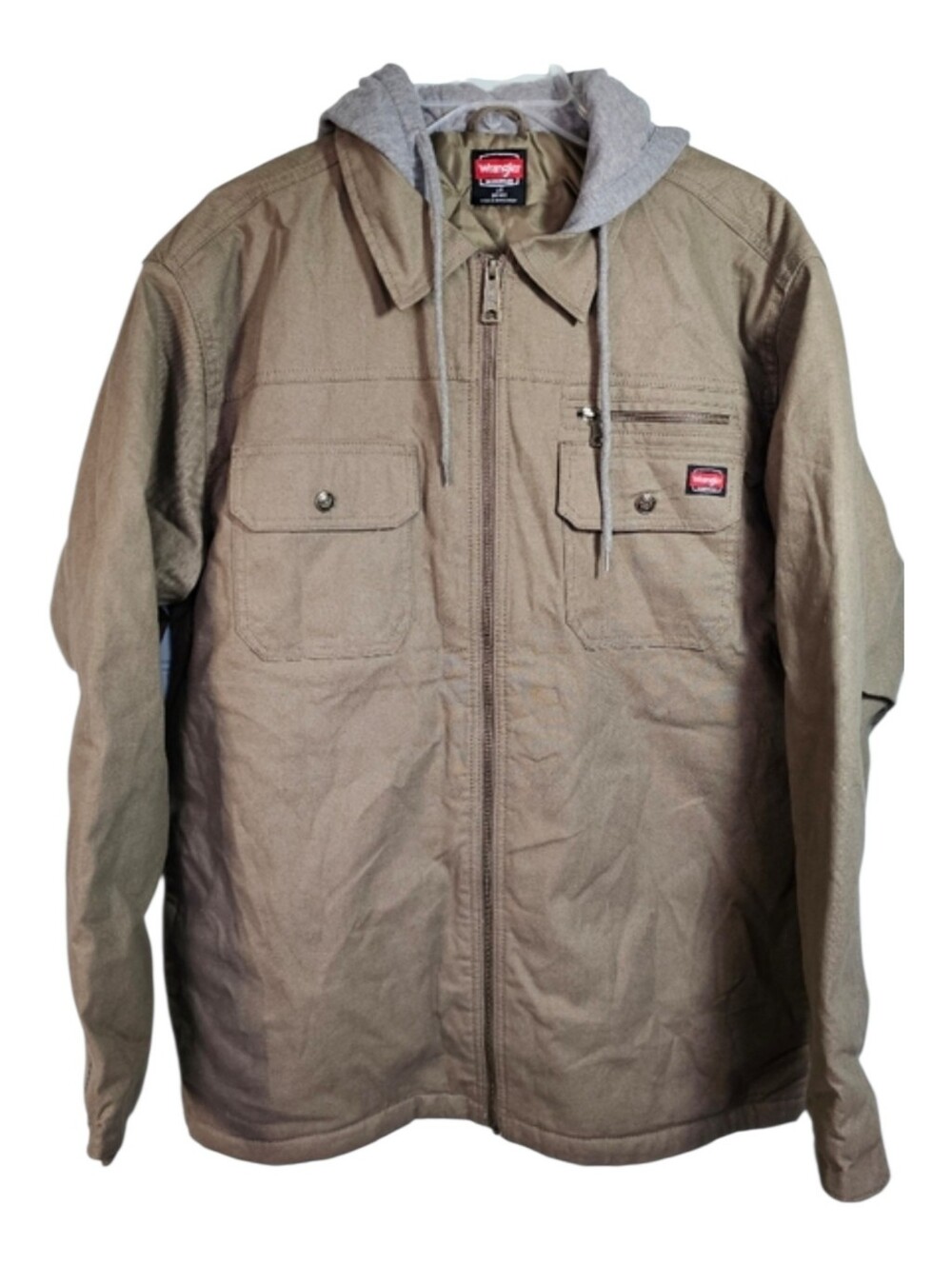 NWT Wrangler Utility Workwear Shirt Jacket Tan Canvas Quilted Interior Men's L
